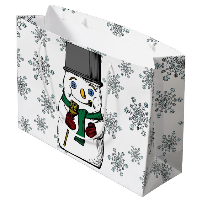 Vintage Snowman Snowflakes Winter Holidays Large Gift Bag (Back Angled)