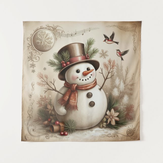 Vintage Snowman Tapestry (Front)