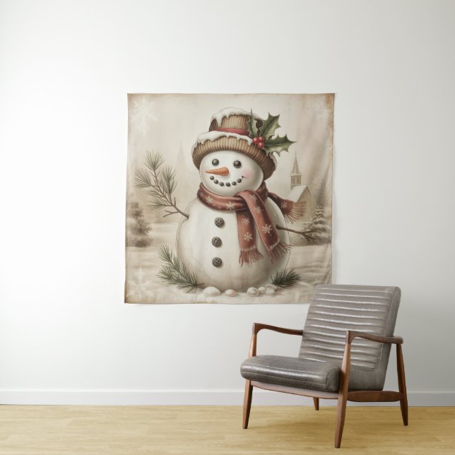 Vintage Snowman Tapestry (In Situ)