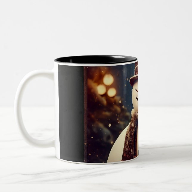 Vintage Snowman Two-Tone Coffee Mug (Left)