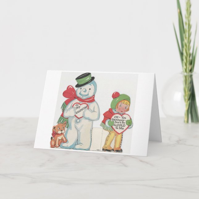Vintage Snowman Valentine Holiday Card (Front)