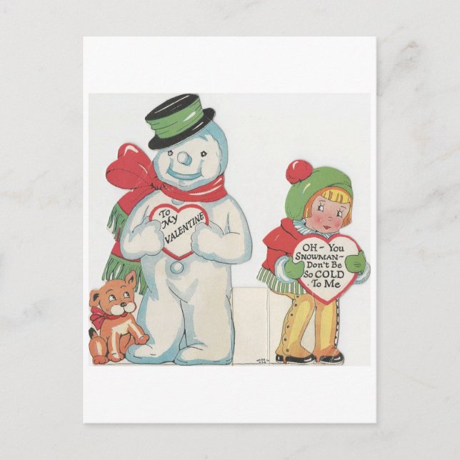 Vintage Snowman Valentine Holiday Postcard (Front)