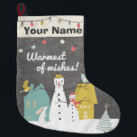 Vintage Snowman | Warmest of Wishes Monogram Large Christmas Stocking<br><div class="desc">Charming holiday scene with a snowman family,  bunny,  birds and a little Christmas tree in the snow. Adorable chalkboard style background with a winter scene. Stunning Xmas stockings for all ages! Make their holidays special with their very own monogrammed stocking that they will cherish and use year after year.</div>