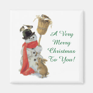 Vintage Snowman With Friends Magnet