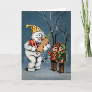 Vintage Snowman with Presents Christmas Card