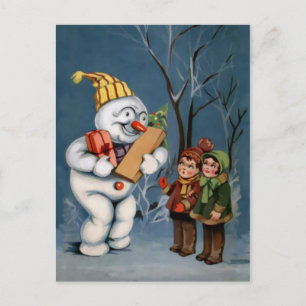 Vintage Snowman with Presents Postcard