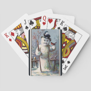 Vintage Snowman with Robin Playing Cards