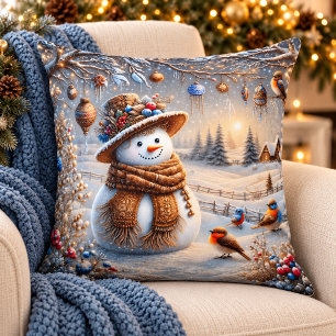 Vintage Snowman Woodland Christmas Cushion