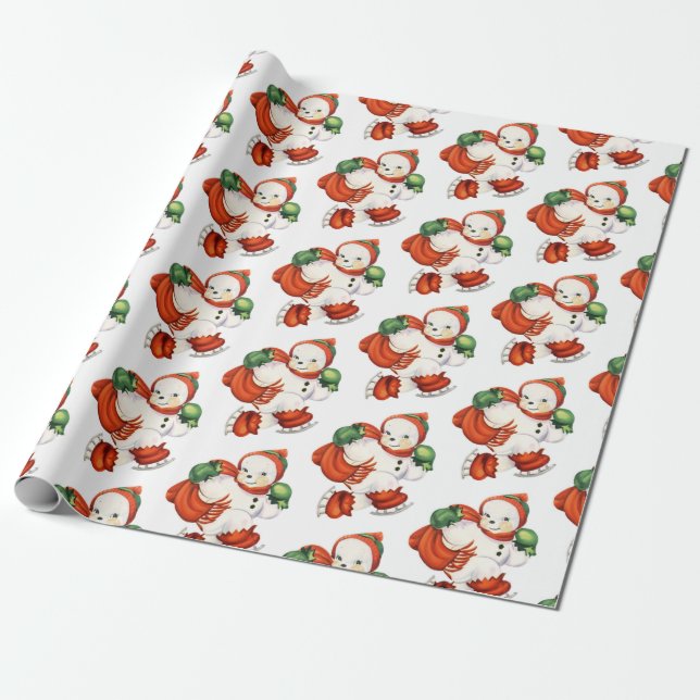 Vintage Snowman Wrapping Paper (Unrolled)