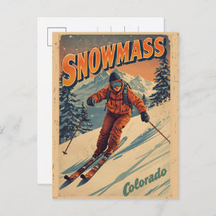 vintage SNOWMASS aspen Colorado skiing gifts Holiday Postcard