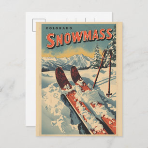 vintage SNOWMASS winter aspen Colorado skiing gift Holiday Postcard