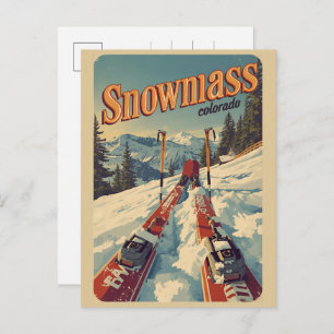 vintage SNOWMASS winter aspen Colorado skiing gift Holiday Postcard