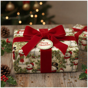 Vintage Snowmen And Holly  Wrapping Paper