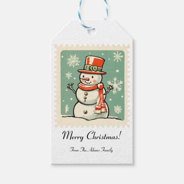 Vintage Snowmen Christmas Stamps Gift Tags (Front)
