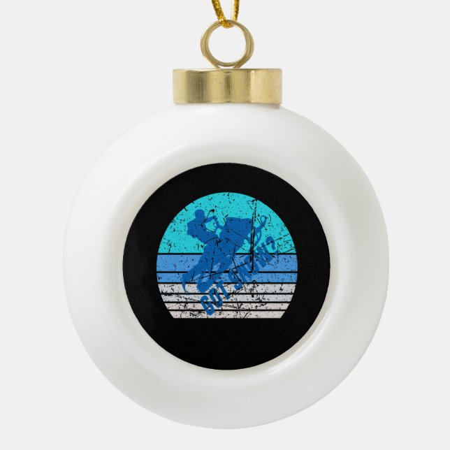 Vintage Snowmobiling Ceramic Ball Christmas Ornament (Front)