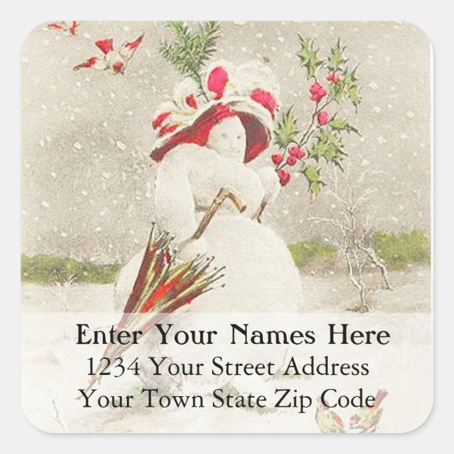 Vintage Snowwoman With Red Hat Address Label (Front)