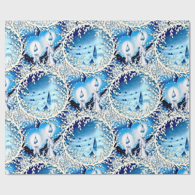 Vintage Snowy Church and Candles Wrapping Paper (Flat)