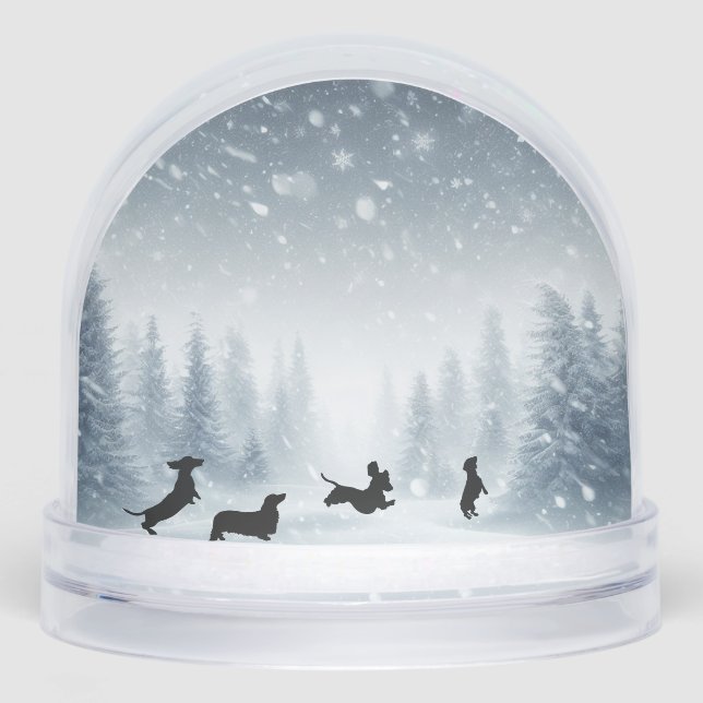 VINTAGE SNOWY DACHSHUND SILHOUETTE SNOWGLOBE (Front)