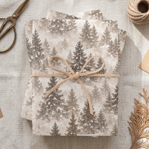Vintage Snowy Evergreen Forest Christmas Wrapping Paper Sheet