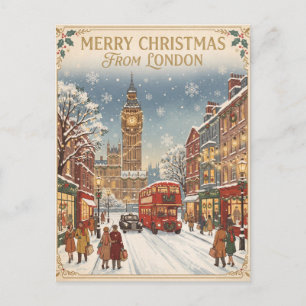 Vintage Snowy London Christmas Greeting Postcard