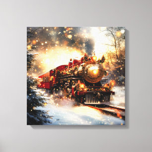 Vintage Snowy Night Christmas Train Express Canvas Print