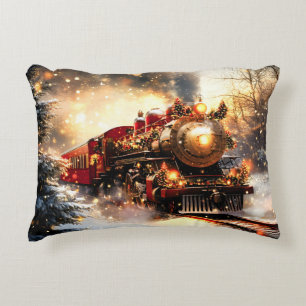Vintage Snowy Night Christmas Train Express Decorative Cushion