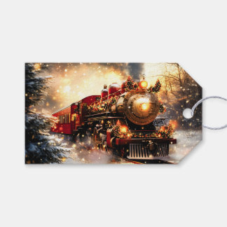 Vintage Snowy Night Christmas Train Express Gift Tags