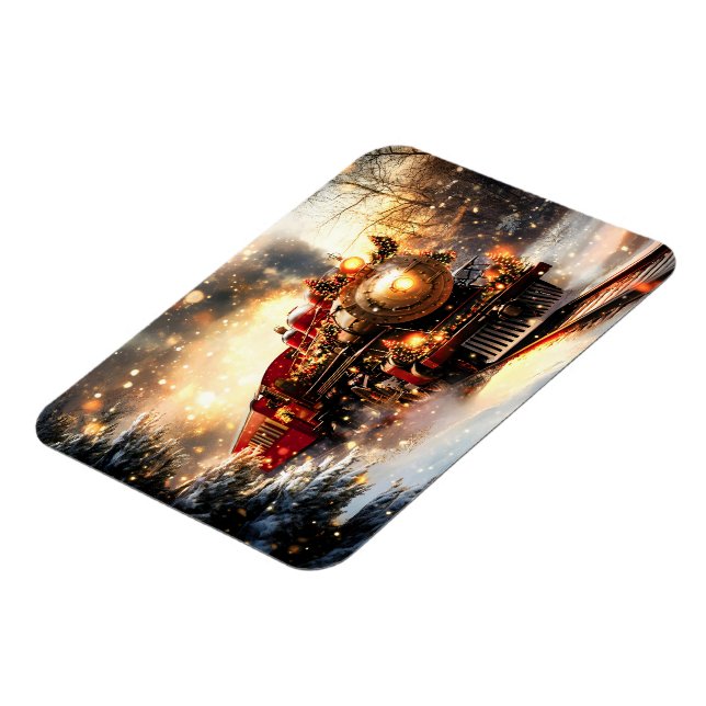 Vintage Snowy Night Christmas Train Express Magnet (Left Side)