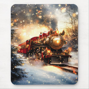 Vintage Snowy Night Christmas Train Express Mouse Mat
