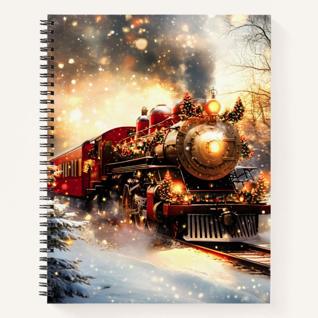 Vintage Snowy Night Christmas Train Express Notebook (Front)