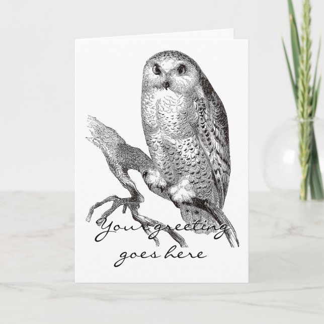 Vintage Snowy Owl Greeting Card (Front)