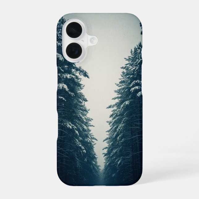Vintage Snowy Pine Forest iPhone 16 Case (Back)