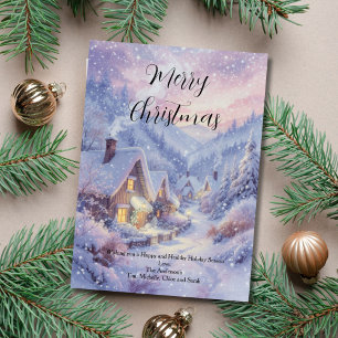 Vintage Snowy Village Holiday Christmas Card