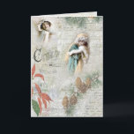Vintage Snowy Winter Christmas Music Collage Holiday Card<br><div class="desc">Lovely Christmas winter collage featuring Victorian beauties in fur,  winter pine and poinsettia,  musical notation and text and handwritten French script on a distressed light grey snowy background.</div>