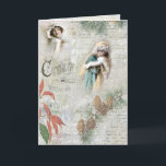 Vintage Snowy Winter Christmas Music Collage Holiday Card<br><div class="desc">Lovely Christmas winter collage featuring Victorian beauties in fur,  winter pine and poinsettia,  musical notation and text and handwritten French script on a distressed light grey snowy background.</div>
