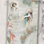 Vintage Snowy Winter Christmas Music Collage Tissue Paper<br><div class="desc">Lovely Christmas winter collage featuring Victorian beauties in fur,  winter pine and poinsettia,  musical notation and text and handwritten French script on a distressed light grey snowy background.</div>