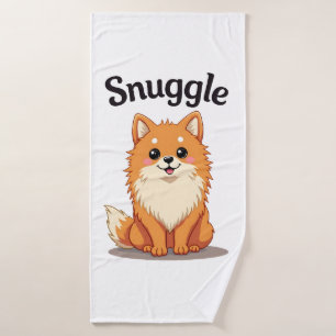 Vintage Snuggle Pomeranian Cute Dog Illustration D Bath Towel