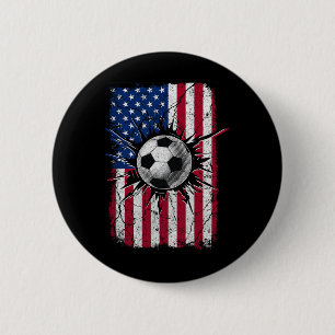 Vintage Soccer 4th Of July Men Usa American Flag B 6 Cm Round Badge