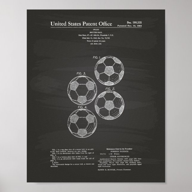 Vintage Soccer Ball 1964 Patent Art - Chalkboard Poster (Front)