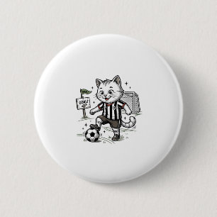 Vintage Soccer Cat Engraving Shirt Design_1 6 Cm Round Badge