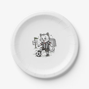Vintage Soccer Cat Engraving Shirt Design_1 Paper Plate