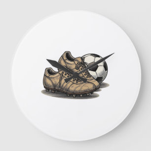 Vintage Soccer Cleats And Ball Shirt Design_1 Large Clock