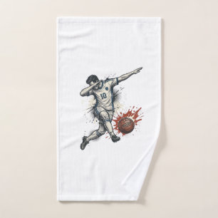 Vintage Soccer Dab Player Graphic Shirt Design_1 Hand Towel