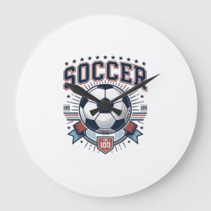 Vintage Soccer Emblem Shirt Design_1 Large Clock