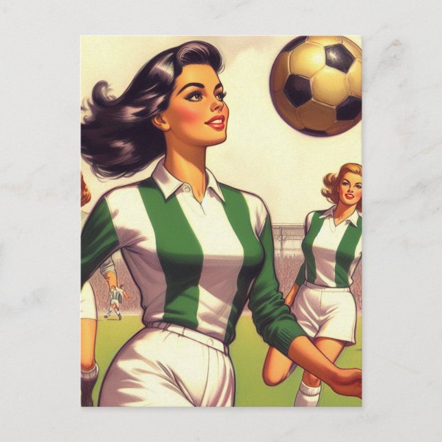 Vintage Soccer Girl Illustration Postcard (Front)