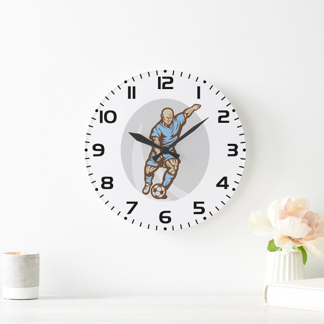 Vintage Soccer Player Illustration Retro Football  Large Clock (Creator Uploaded)