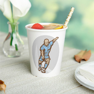 Vintage Soccer Player Illustration Retro Football Paper Cups