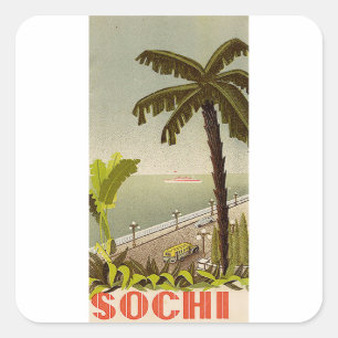 Vintage Sochi Marine Station Fine Art Travel Square Sticker