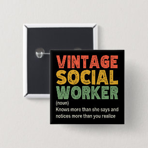 Vintage Social Worker Coworker Funny Social Worker 15 Cm Square Badge