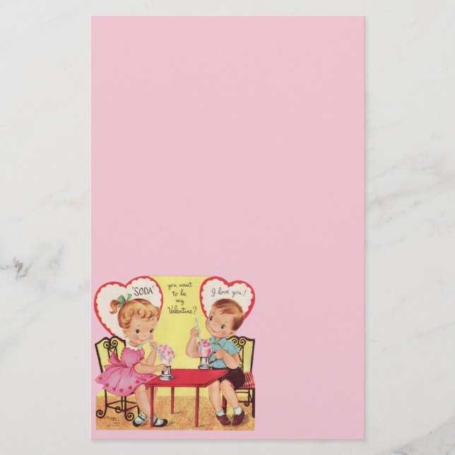 Vintage Soda Shop Valentine Sweethearts Stationery (Front)